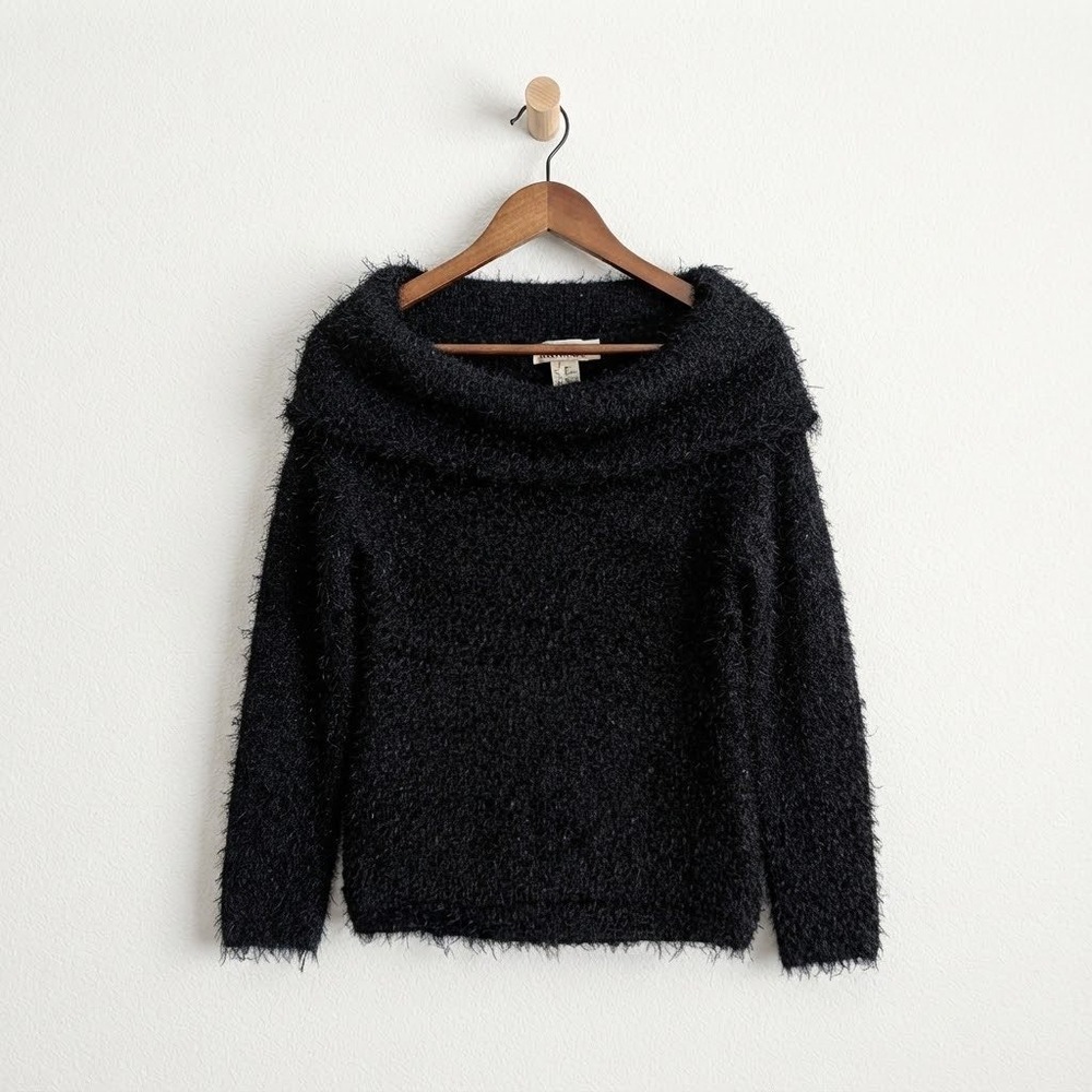 Grunge Fairycore Sparkly Eyelash Knit Foldover Off Shoulder Sweater M Y2K Bling
